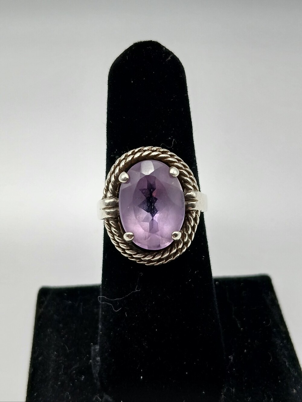Vintage 925 Sterling Silver Amethyst Cocktail Statement Ring 5g Size 7.5